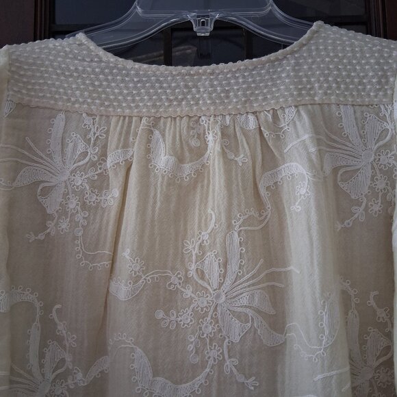 Aratta Beige with Cream Embroidered Long Sleeve Top Blouse NWT SZ M/L - Picture 6 of 8